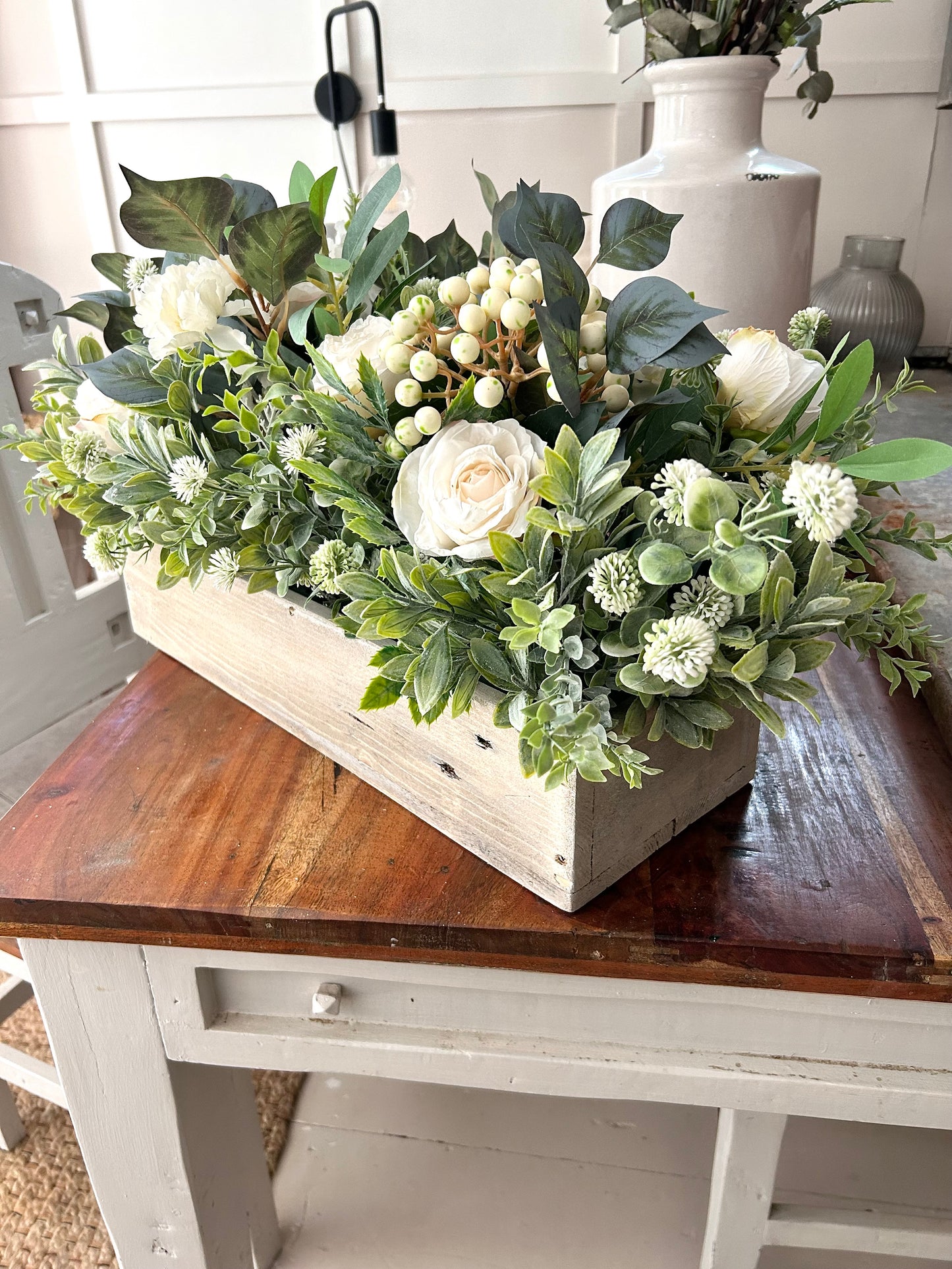 Handmade wooden trough with artificial floral display (FREE P&P)