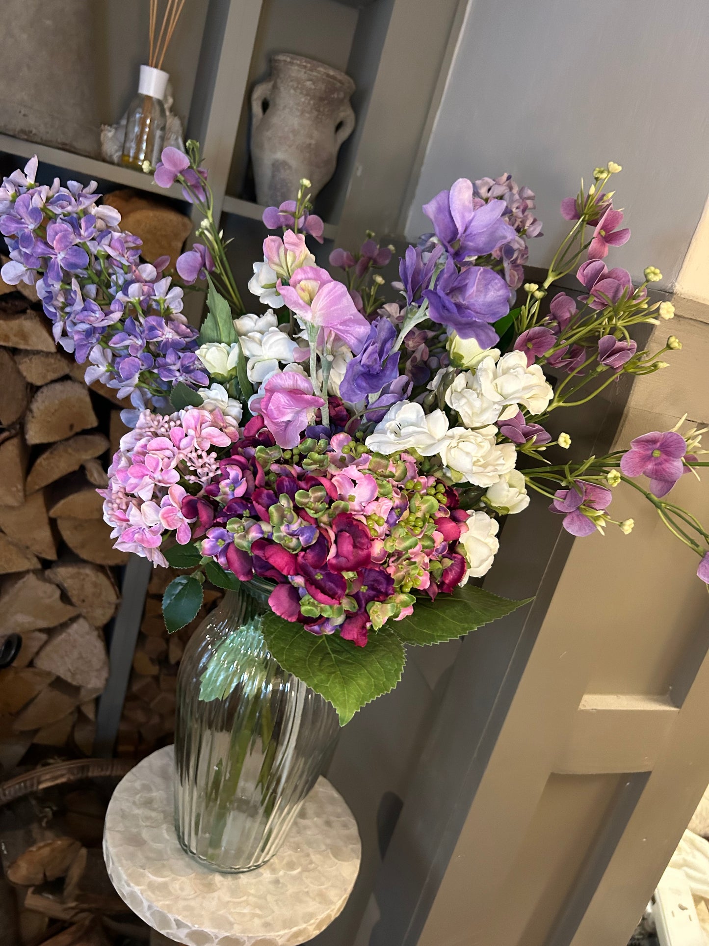 “FAYE” Spring summer bouquet with glass vase & free P&P