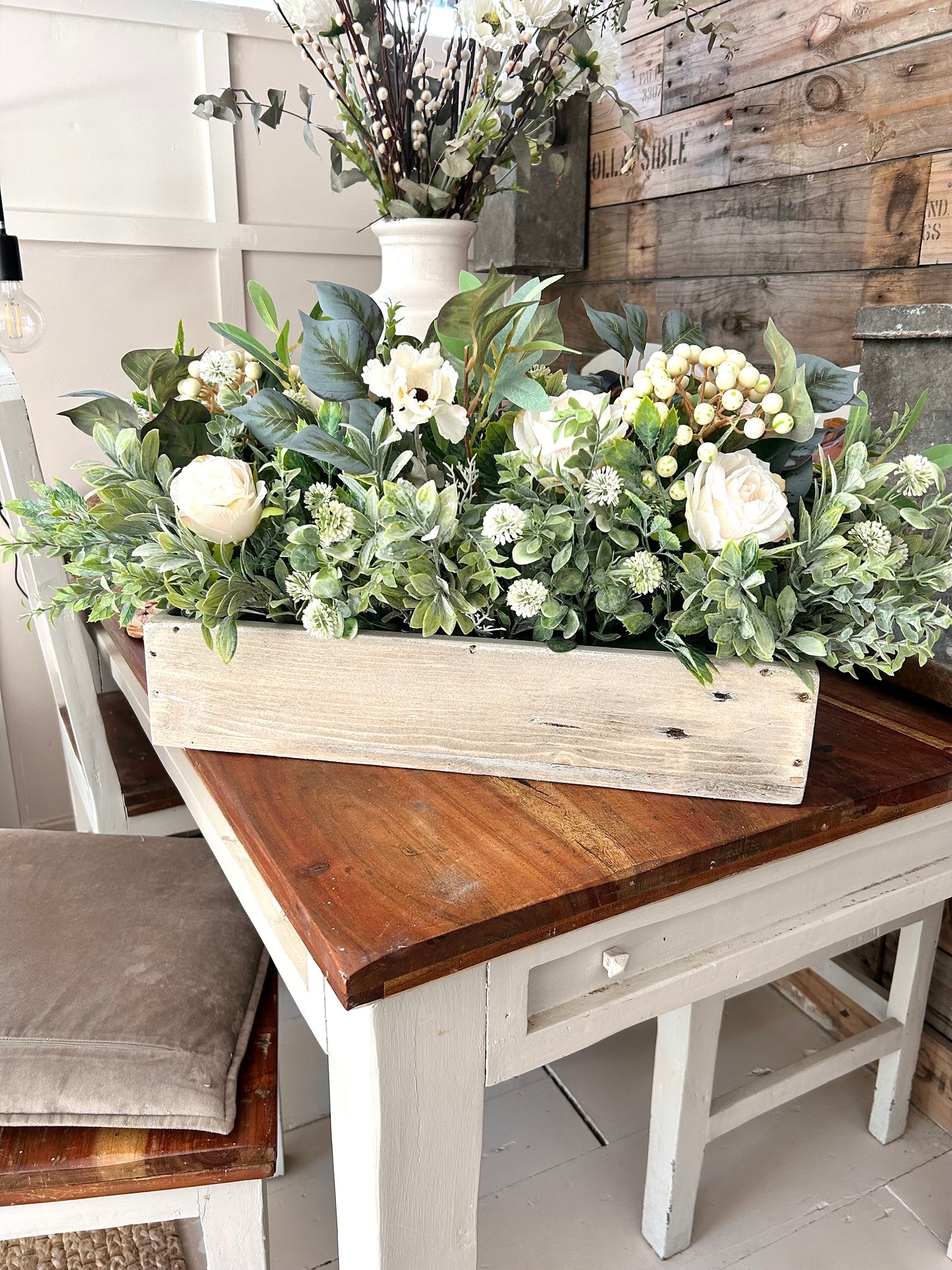 Handmade wooden trough with artificial floral display (FREE P&P)