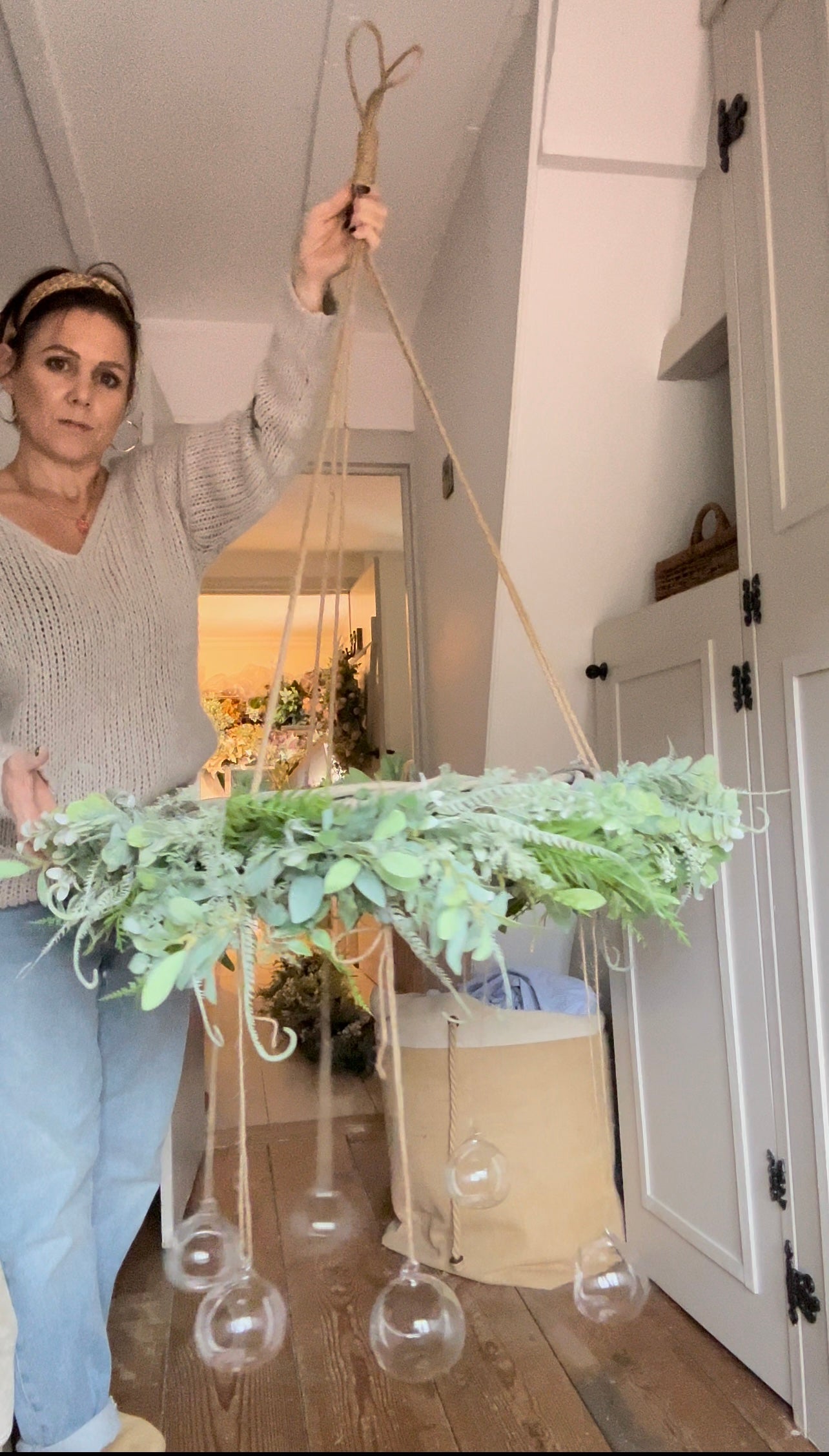 Full foliage hanging faux wreath (optional flowers)free uk shipping