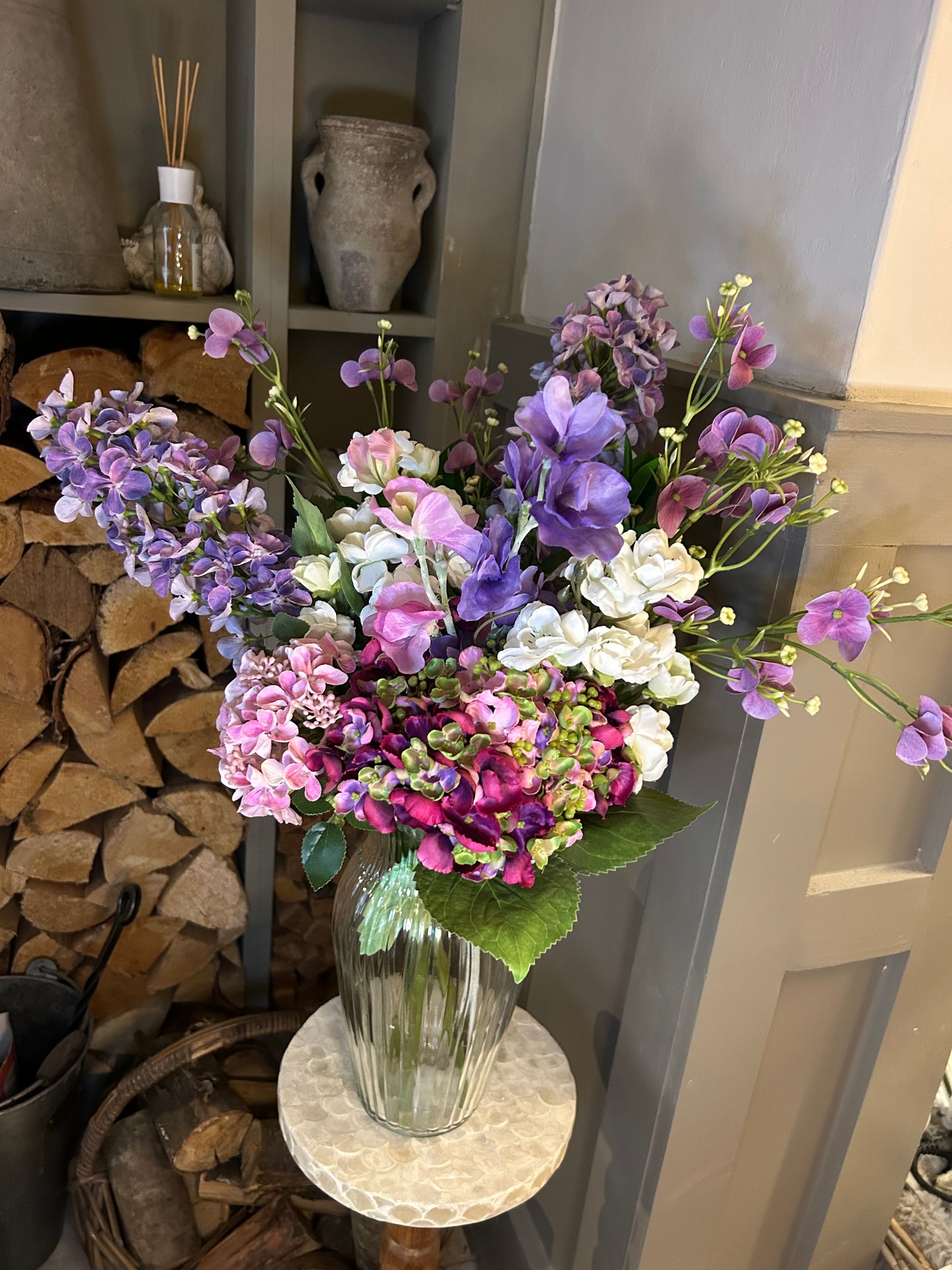 “FAYE” Spring summer bouquet with glass vase & free P&P