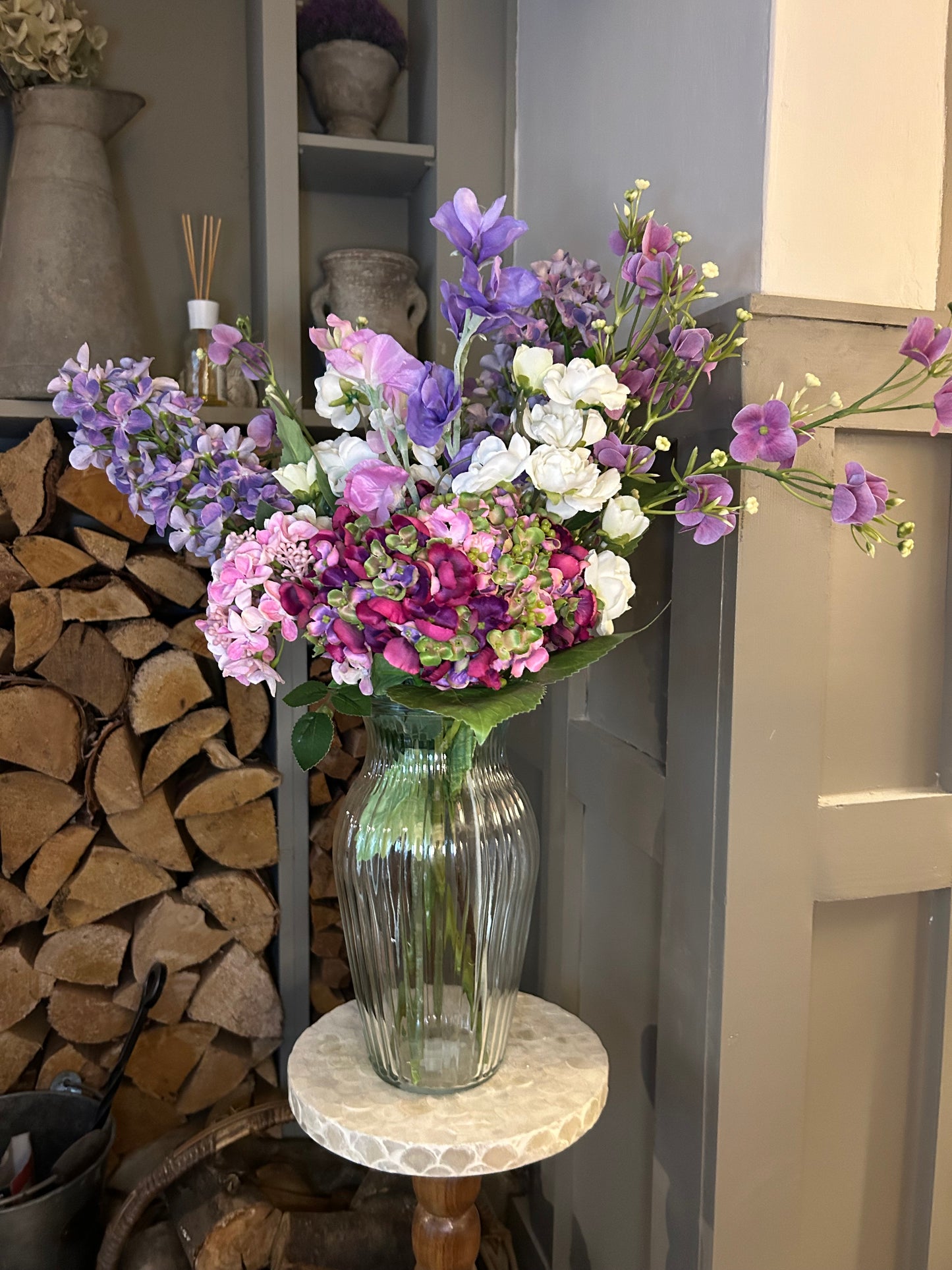 “FAYE” Spring summer bouquet with glass vase & free P&P