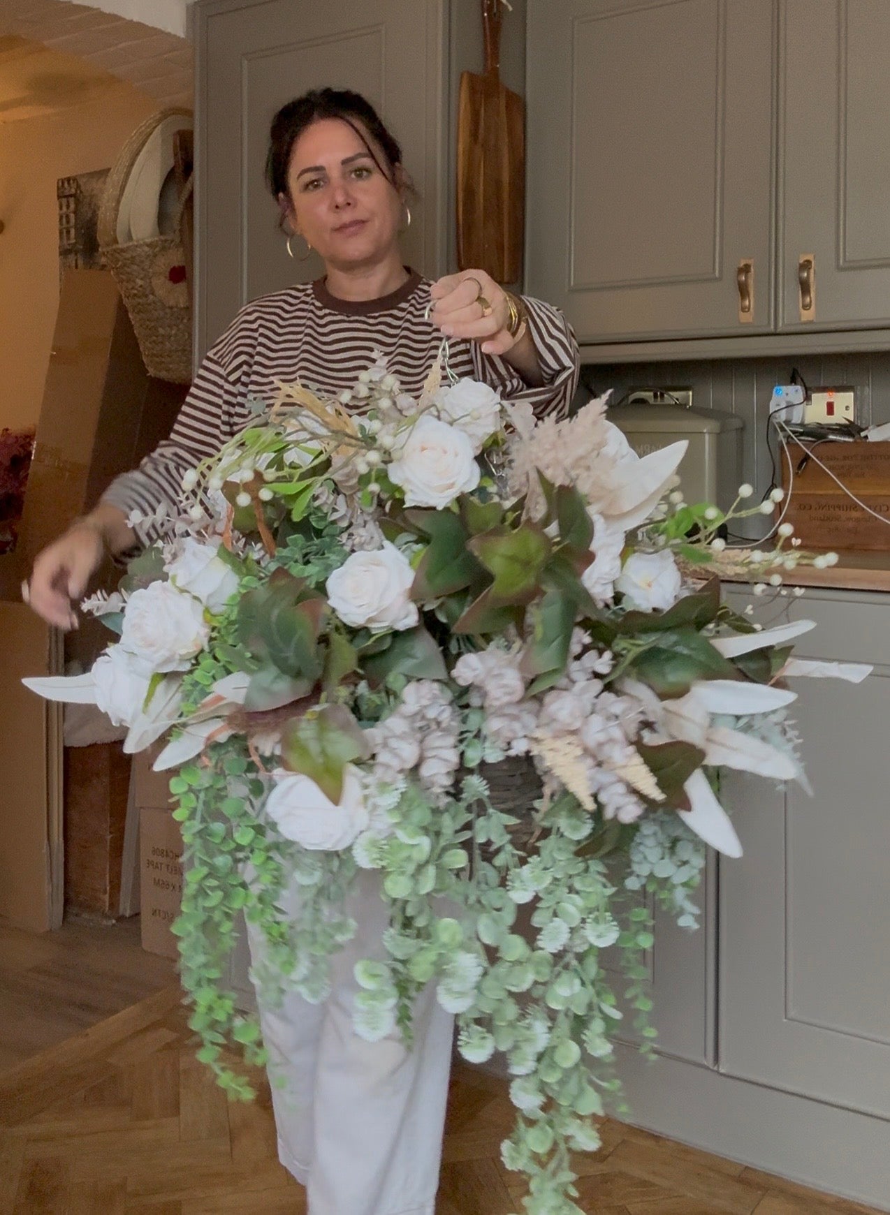 “Vanilla” Luxury all year round artificial hanging basket (FREE UK P&P) made to order