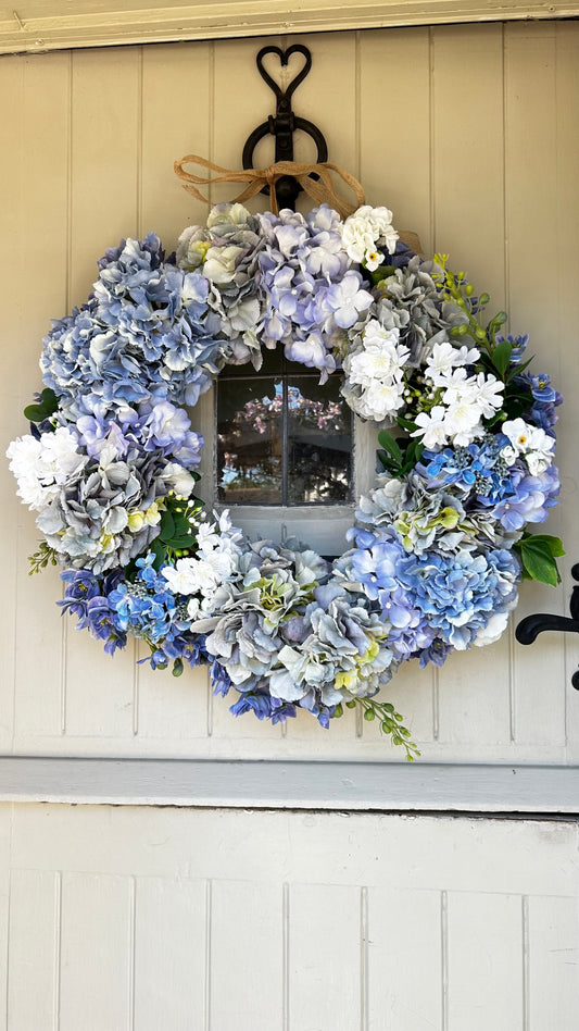 “BEATRICE” Blue hydrangea wreath (FREE P&P)
