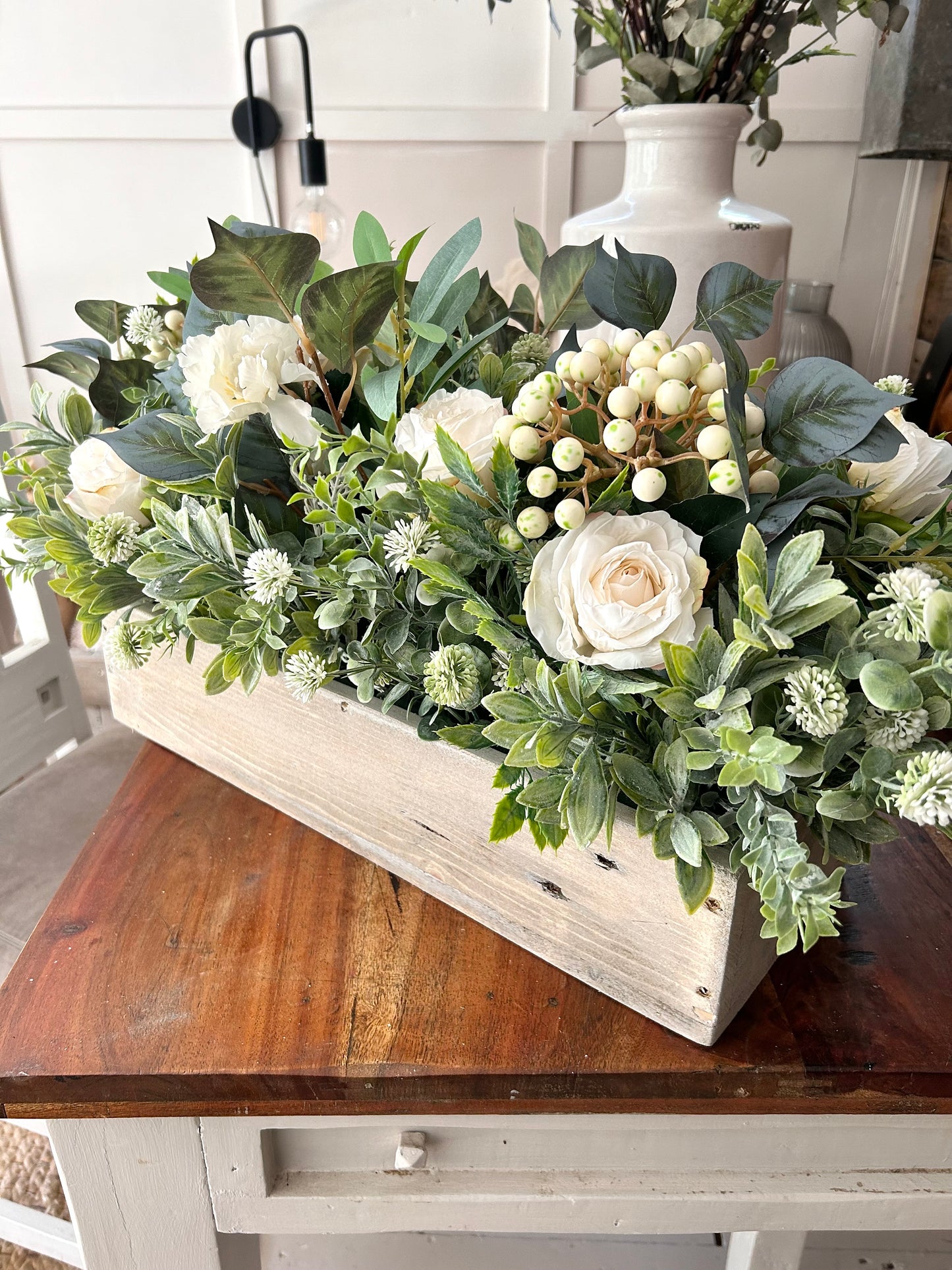 Handmade wooden trough with artificial floral display (FREE P&P)