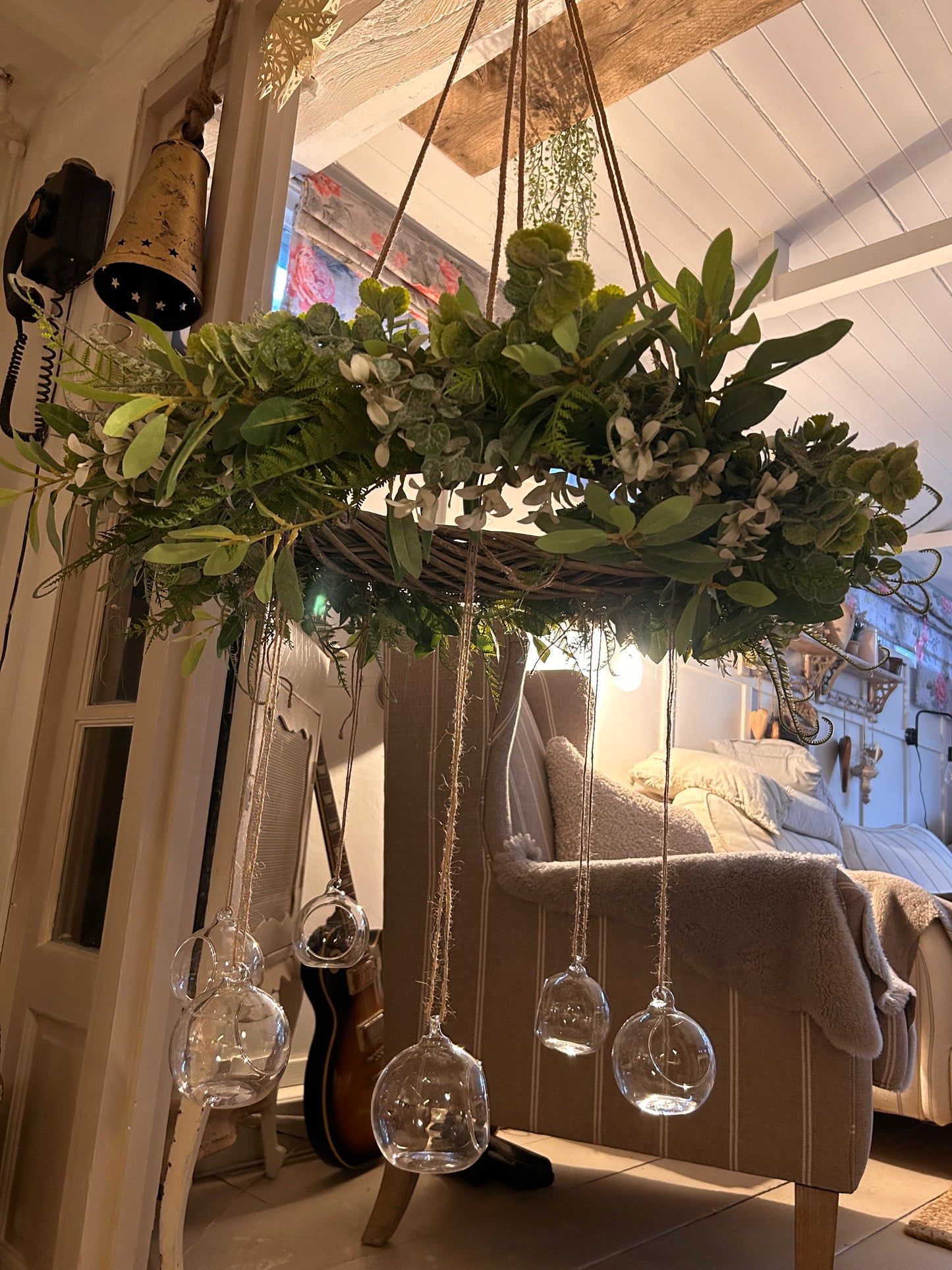 Full foliage hanging faux wreath (optional flowers)free uk shipping