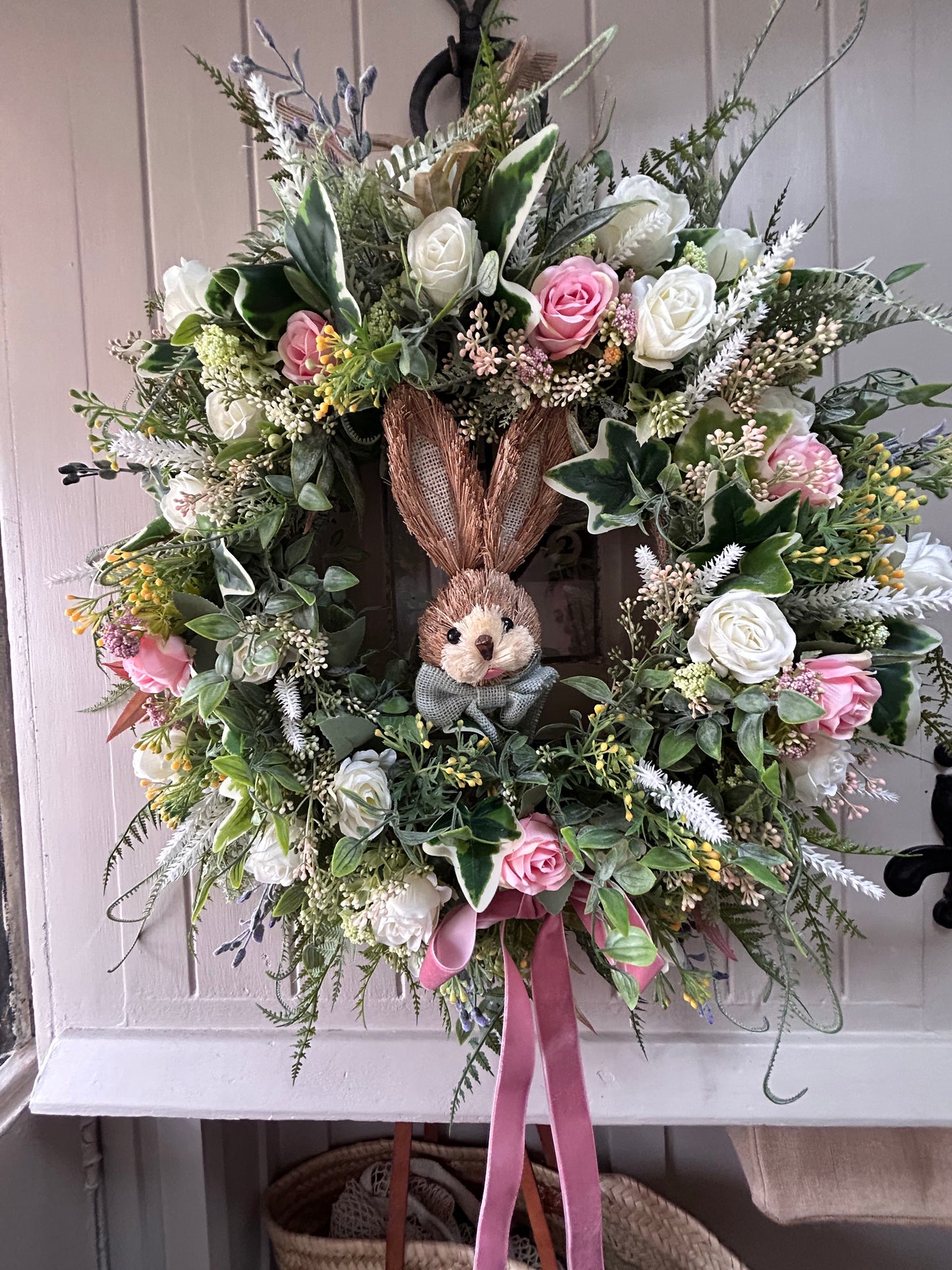 “BUNNY” natural faux wreath (FREE P&P (limited stock)delivery late Jan-feb