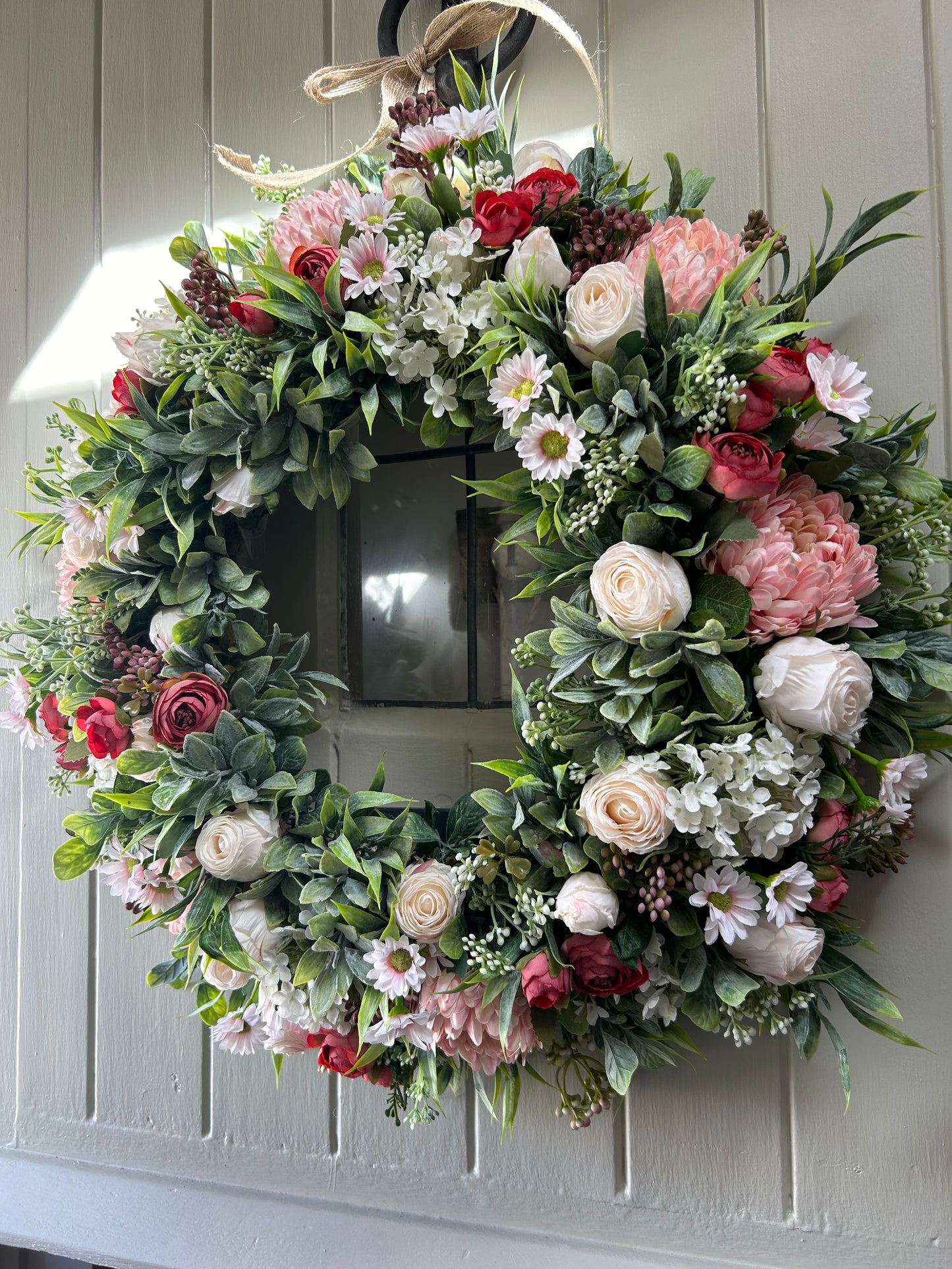 Strawberry’s and cream summer artificial wreath (FREE P&P)