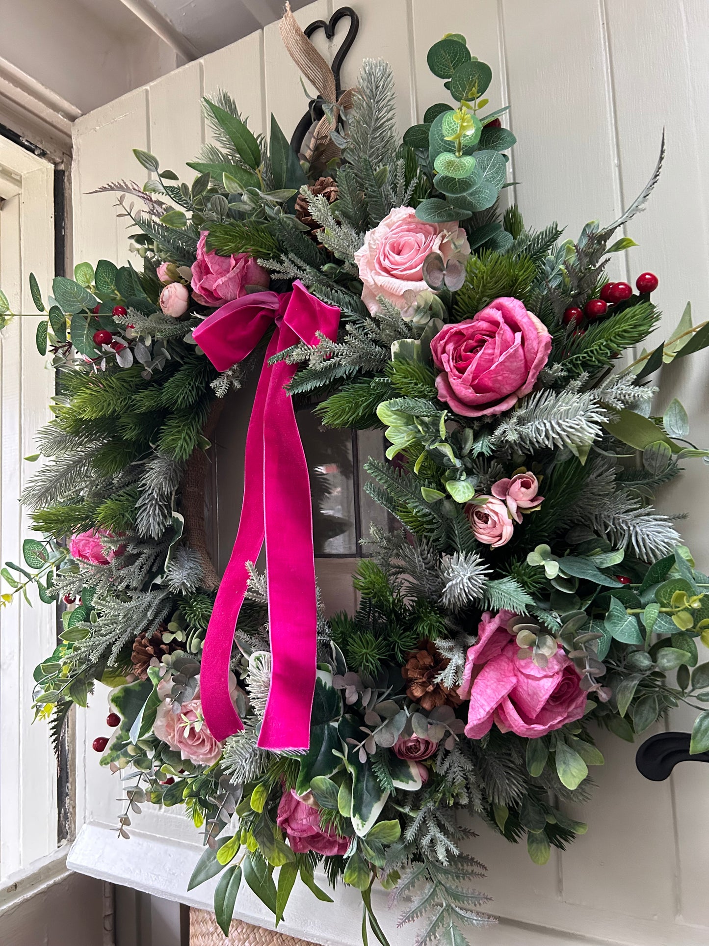 “LADY IN PINK” Christmas wreath (FREE P&P)