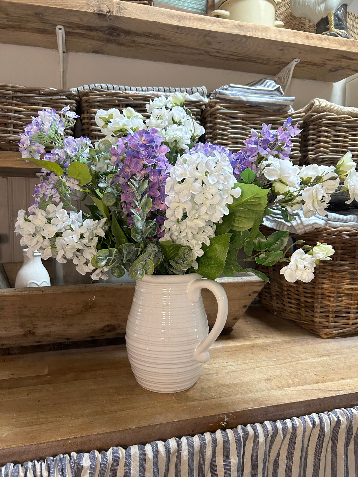 Rustic l Spring summer bouquet with jug vase & free P&P