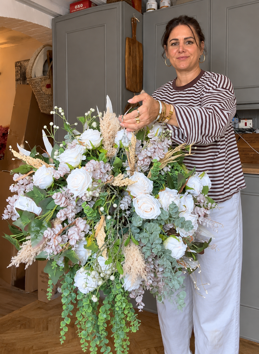 “Vanilla” Luxury all year round artificial hanging basket (FREE UK P&P) made to order