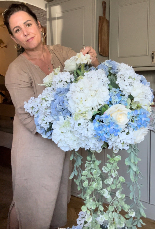 “FULL BLOOM BLUE” Luxury artificial hanging basket (FREE UK P&P) (Copy)