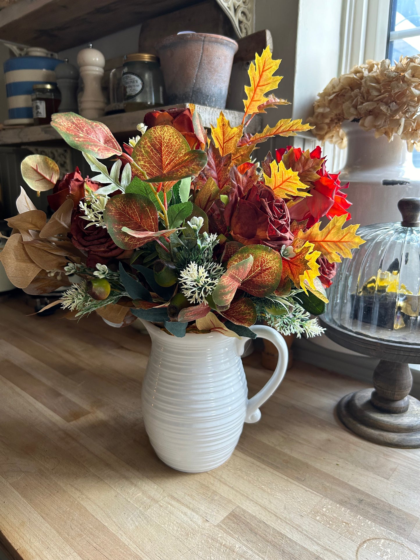 Autumnal bouquet with jug vase & free P&P low stock