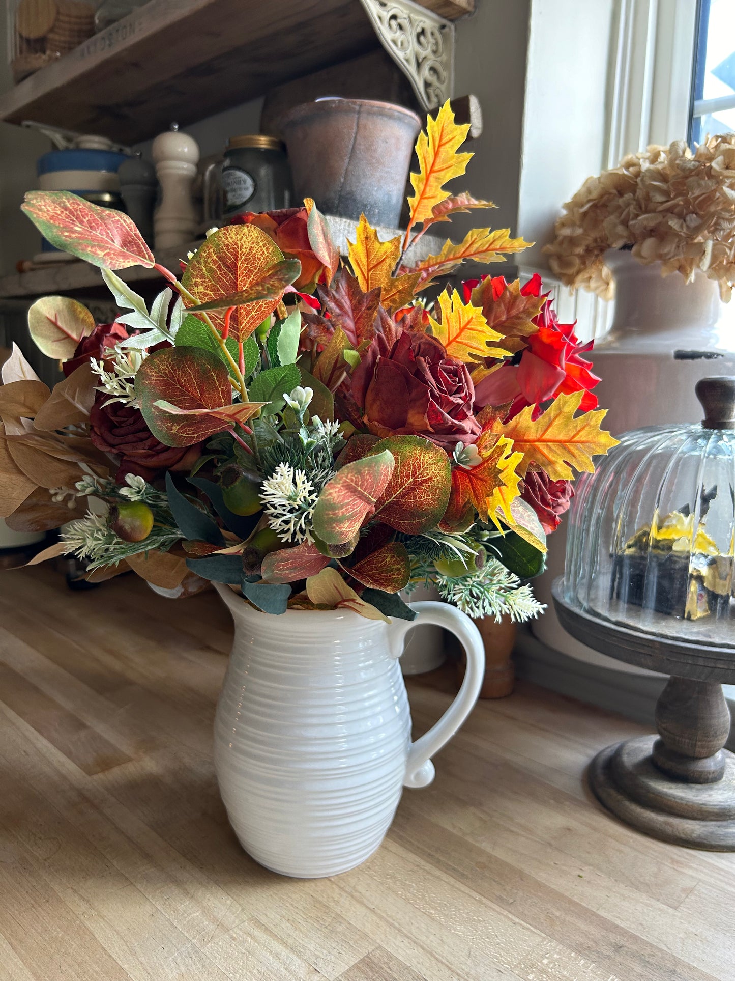 Autumnal bouquet with jug vase & free P&P low stock