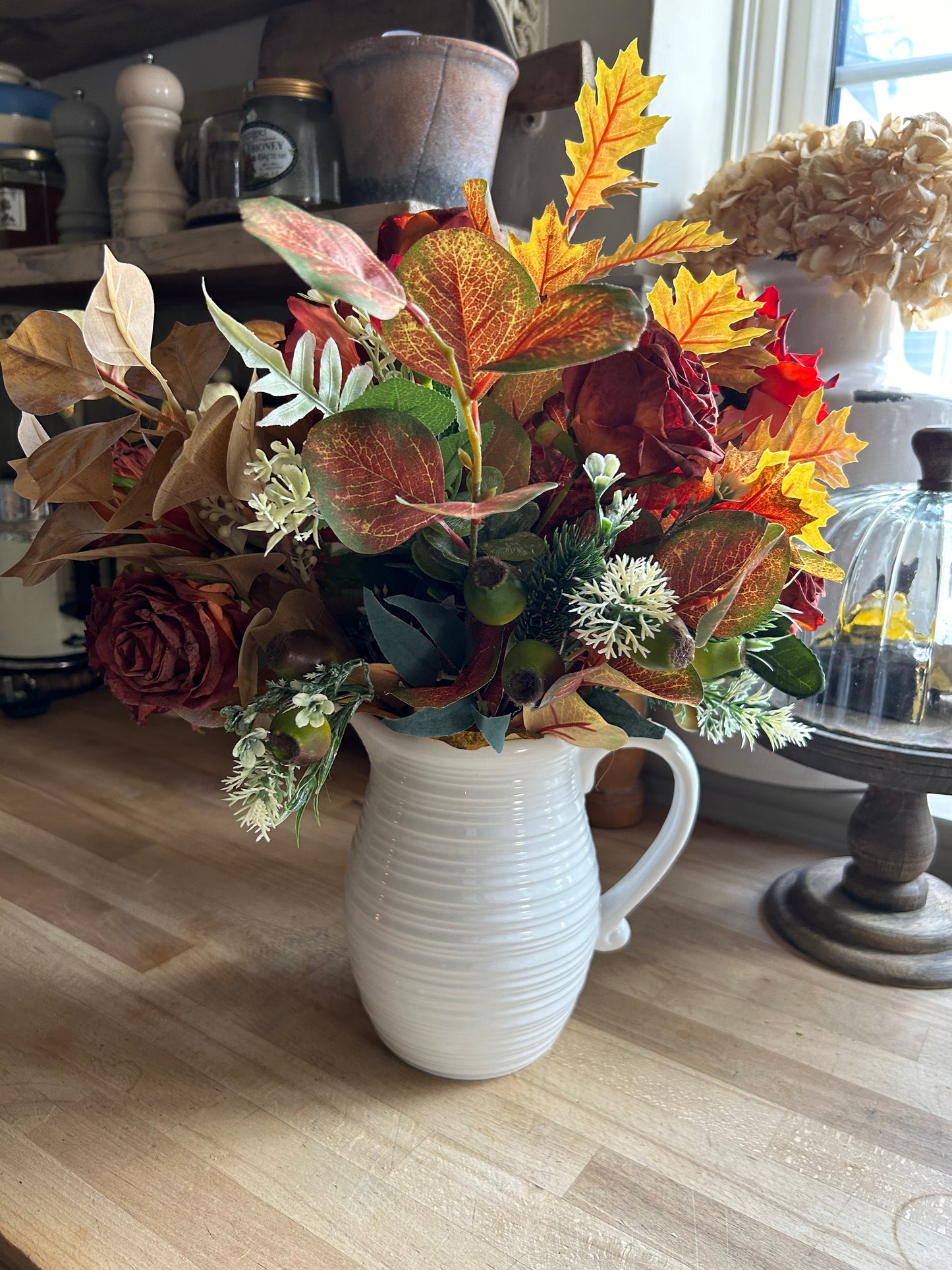 Autumnal bouquet with jug vase & free P&P low stock