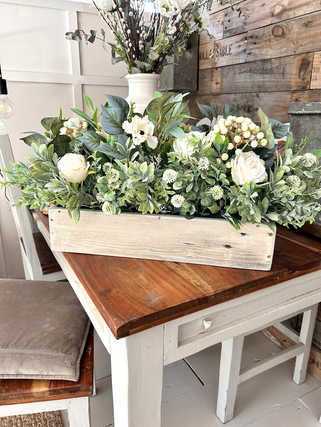 Handmade wooden trough with artificial floral display (FREE P&P)