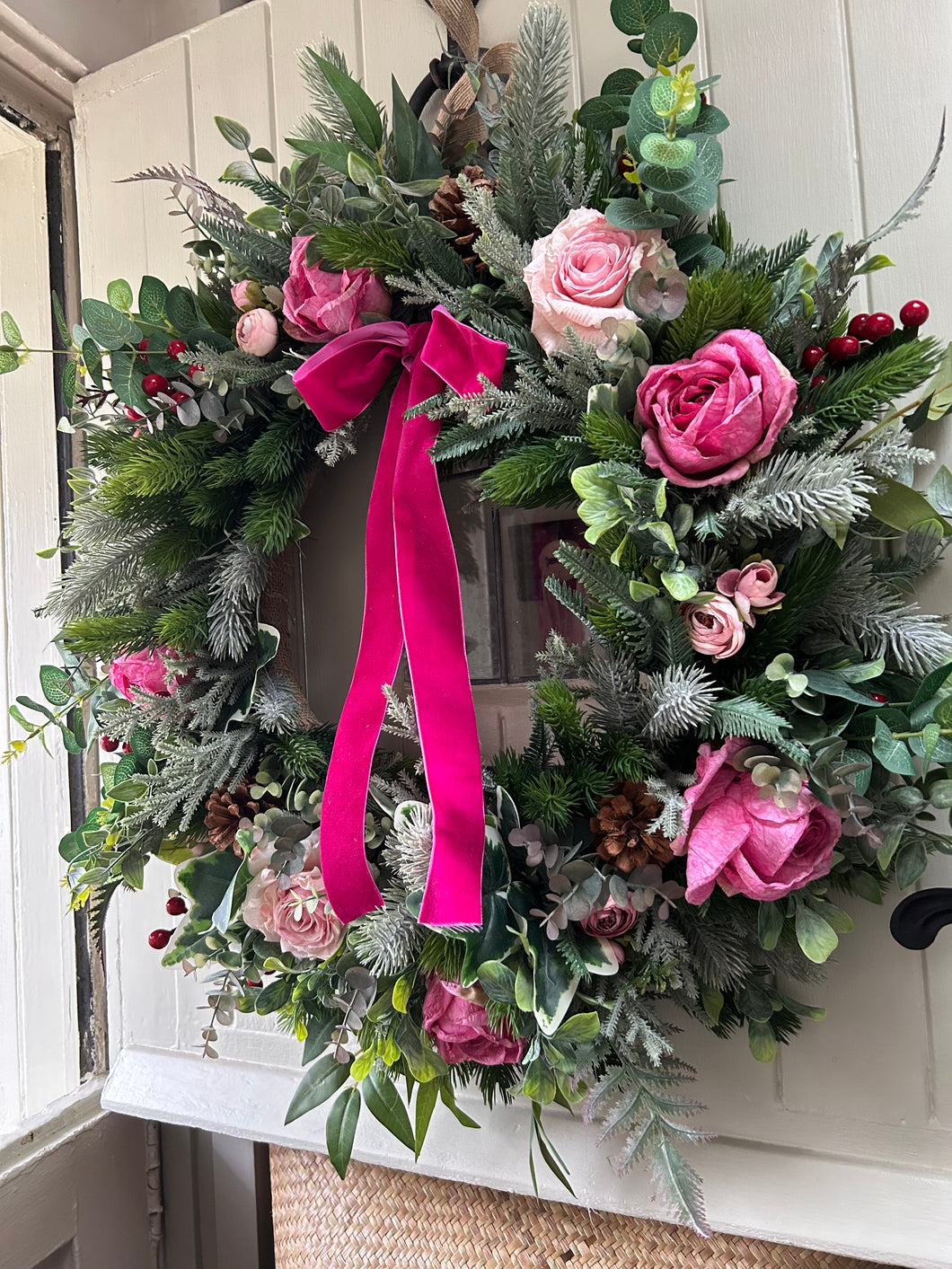 “LADY IN PINK” Christmas wreath (FREE P&P)