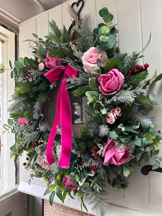 “LADY IN PINK” Christmas wreath (FREE P&P)