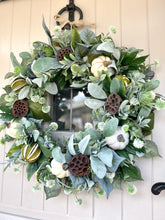 Load image into Gallery viewer, “GLENDA” autumn greens artificial wreath (FREE P&amp;P)
