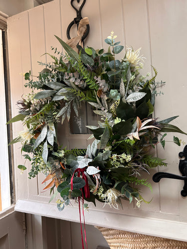 Handmade 22” Natural Indoor Wreath Made with Quail Brush Twigs, Feather Reed Saltese Grass, Millet, Echinops, Salvia & Pearly Everlasting