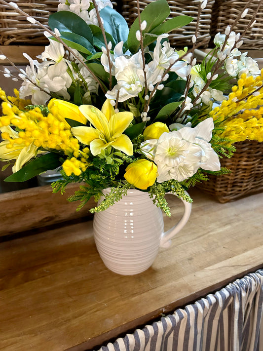 Rustic l Spring summer bouquet with jug vase & free P&P