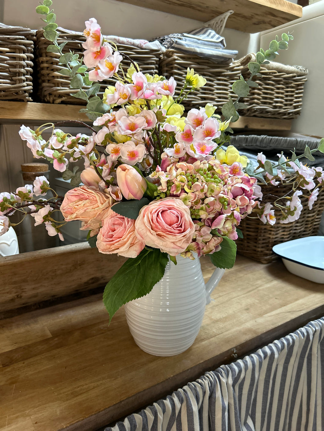 Rustic l Spring summer bouquet with jug vase & free P&P