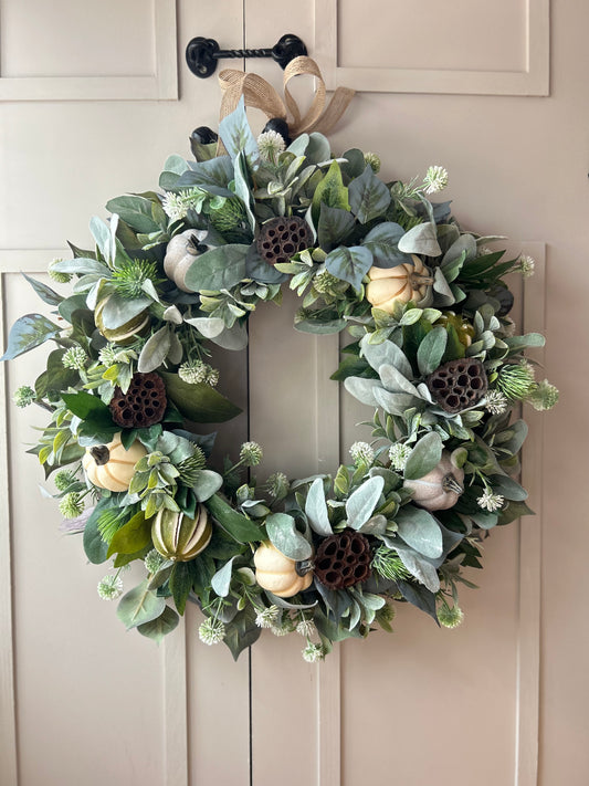 “GLENDA” autumn greens artificial wreath (FREE P&P)