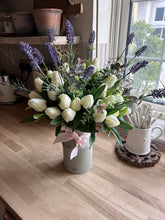 Load image into Gallery viewer, White tulip and lavender bouquet (only) free P&amp;P
