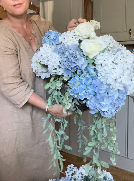 “FULL BLOOM BLUE” Luxury artificial hanging basket (FREE UK P&P) (Copy)