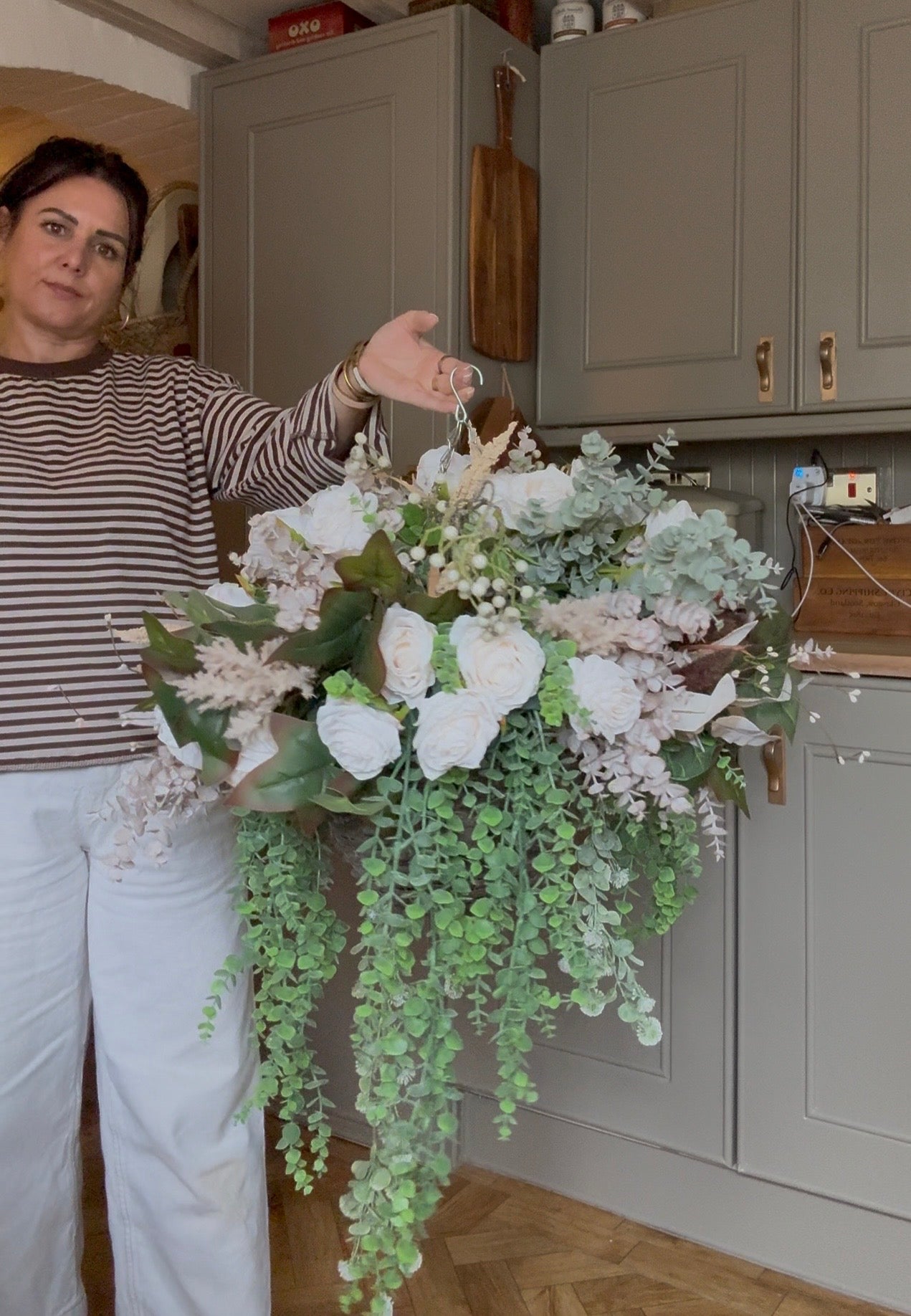 “Vanilla” Luxury all year round artificial hanging basket (FREE UK P&P) made to order