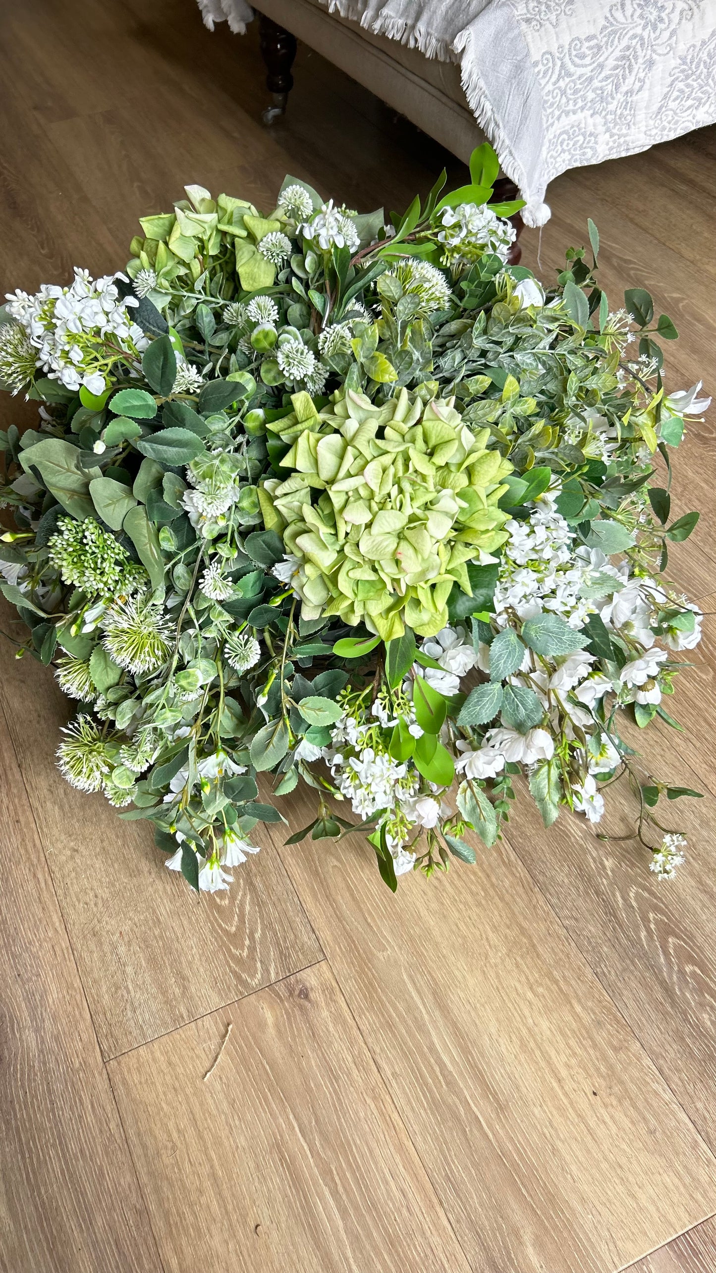“CHARLIE” Luxury (Ivory hydrangea) artificial hanging basket (FREE UK P&P)