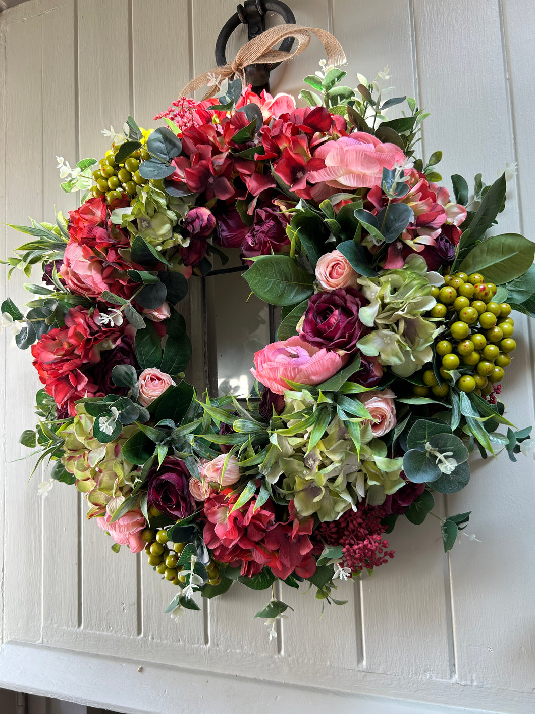 greeen and red berry faux wreath (FREE P&P) ready to post