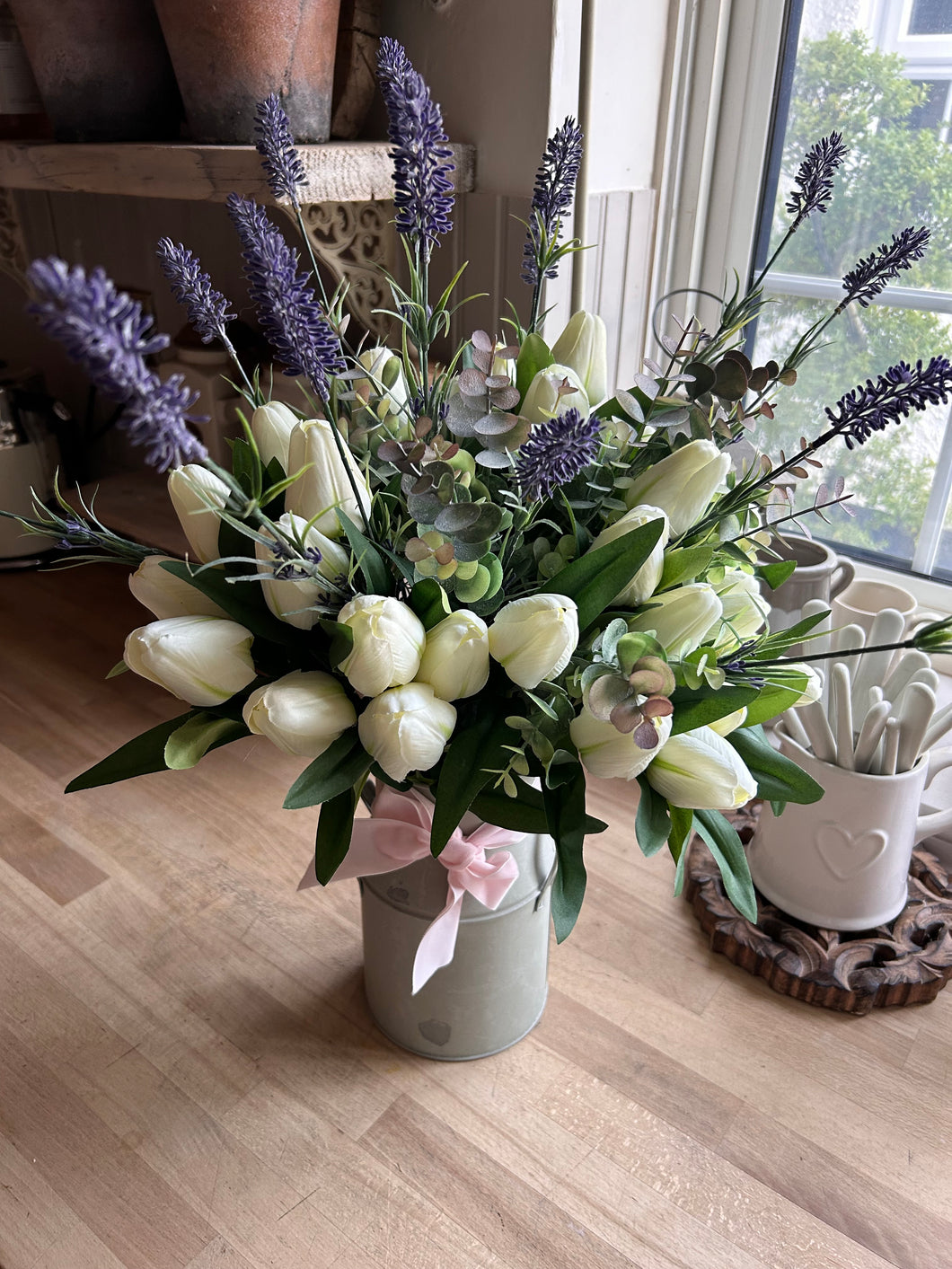 White tulip and lavender bouquet (only) free P&P