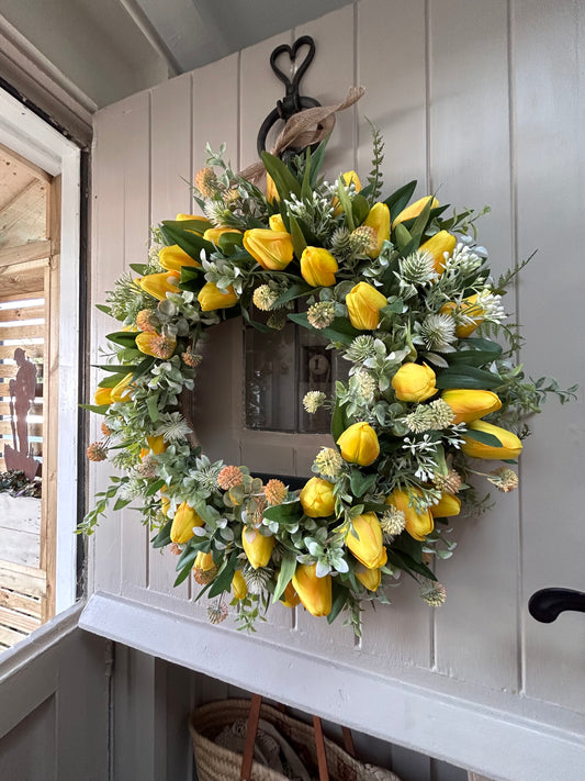 “JESSY”  yellow tulip faux wreath (FREE P&P)