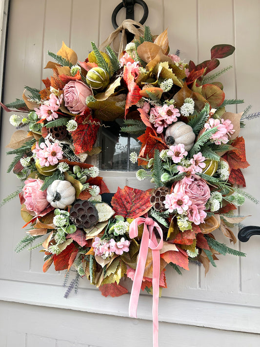 “BLUSHING AUTUMN” artificial wreath (FREE P&P)