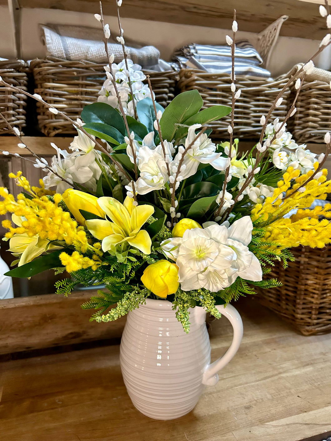 Rustic l Spring summer bouquet with jug vase & free P&P