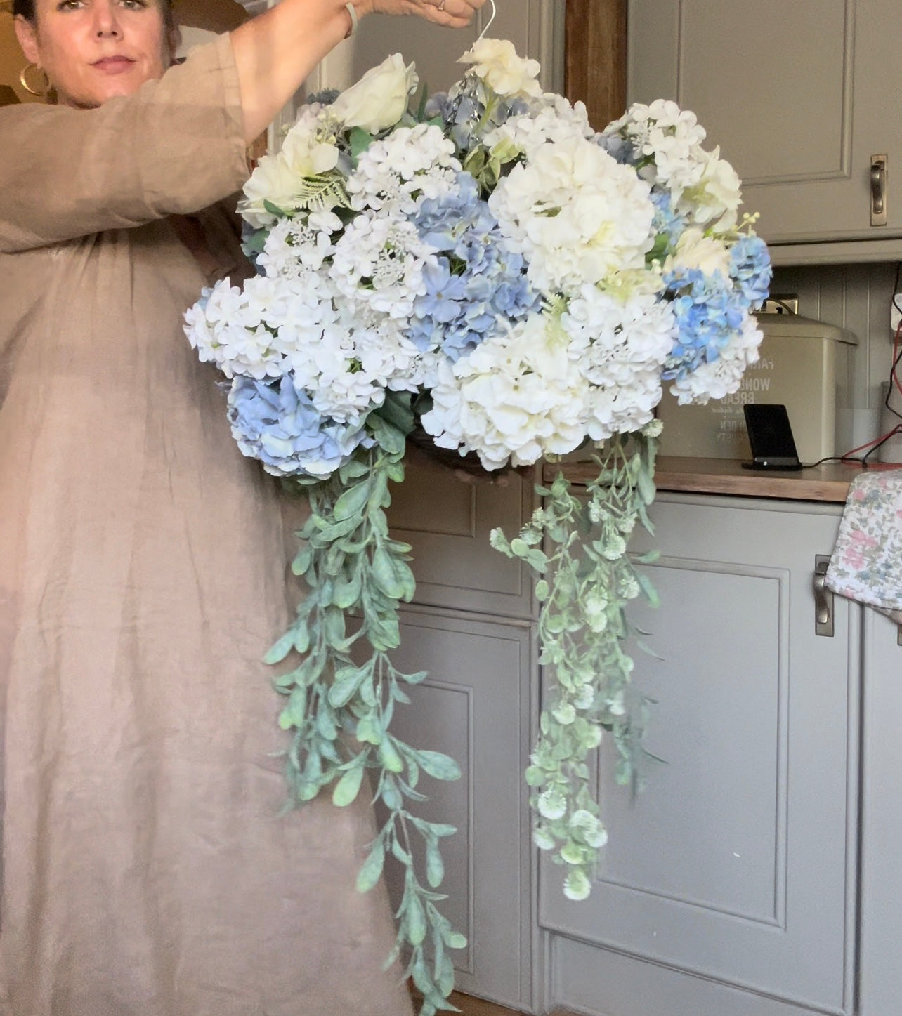 “FULL BLOOM BLUE” Luxury artificial hanging basket (FREE UK P&P) (Copy)