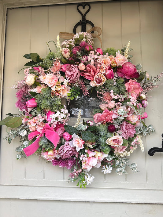 “All the pinks”new for 2025 faux wreath (FREE P&P