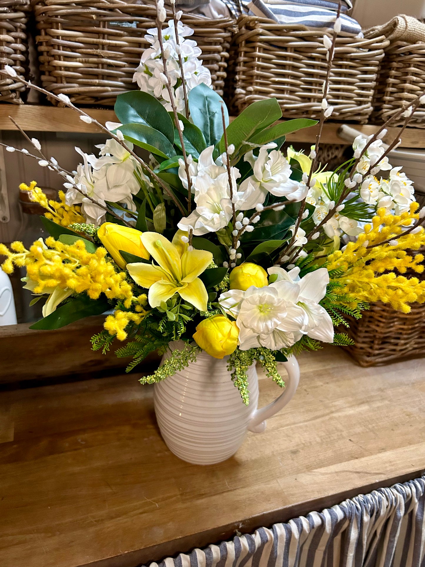 Rustic l Spring summer bouquet with jug vase & free P&P