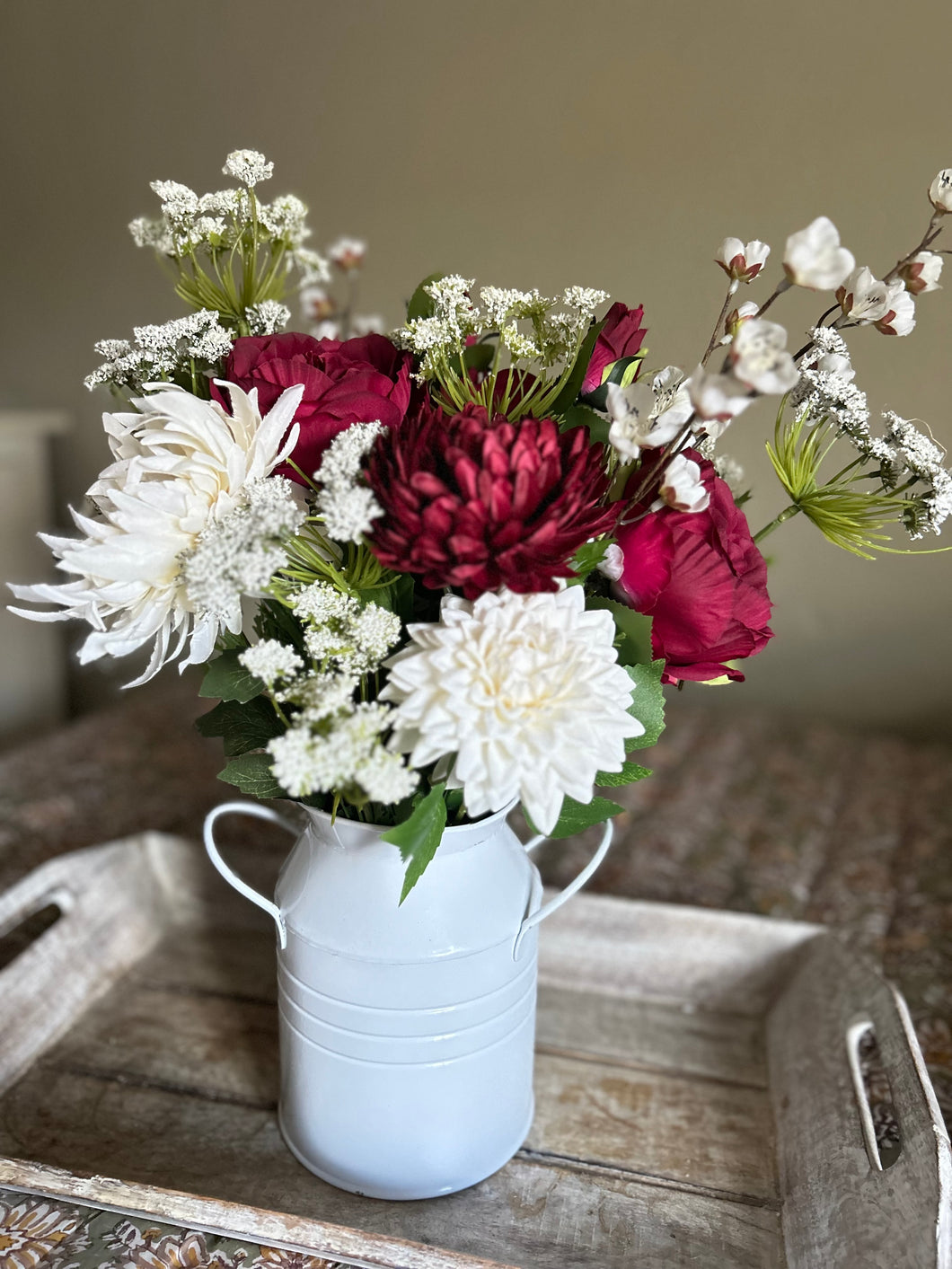 Churn & faux flower bouquet