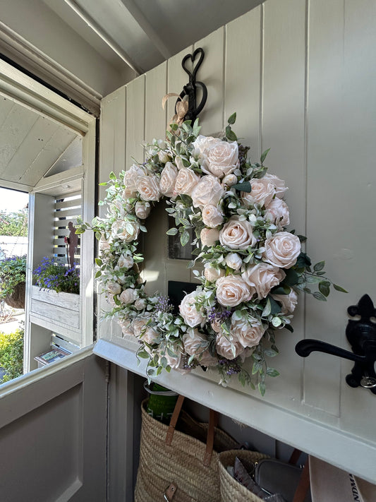 “CHELSEA” full bloom rose artificial wreath (FREE P&P)