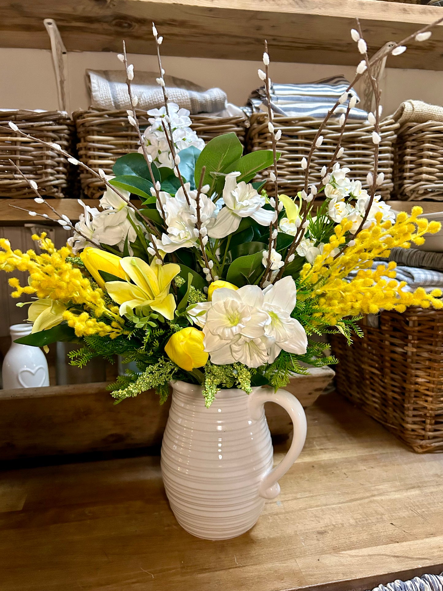 Rustic l Spring summer bouquet with jug vase & free P&P