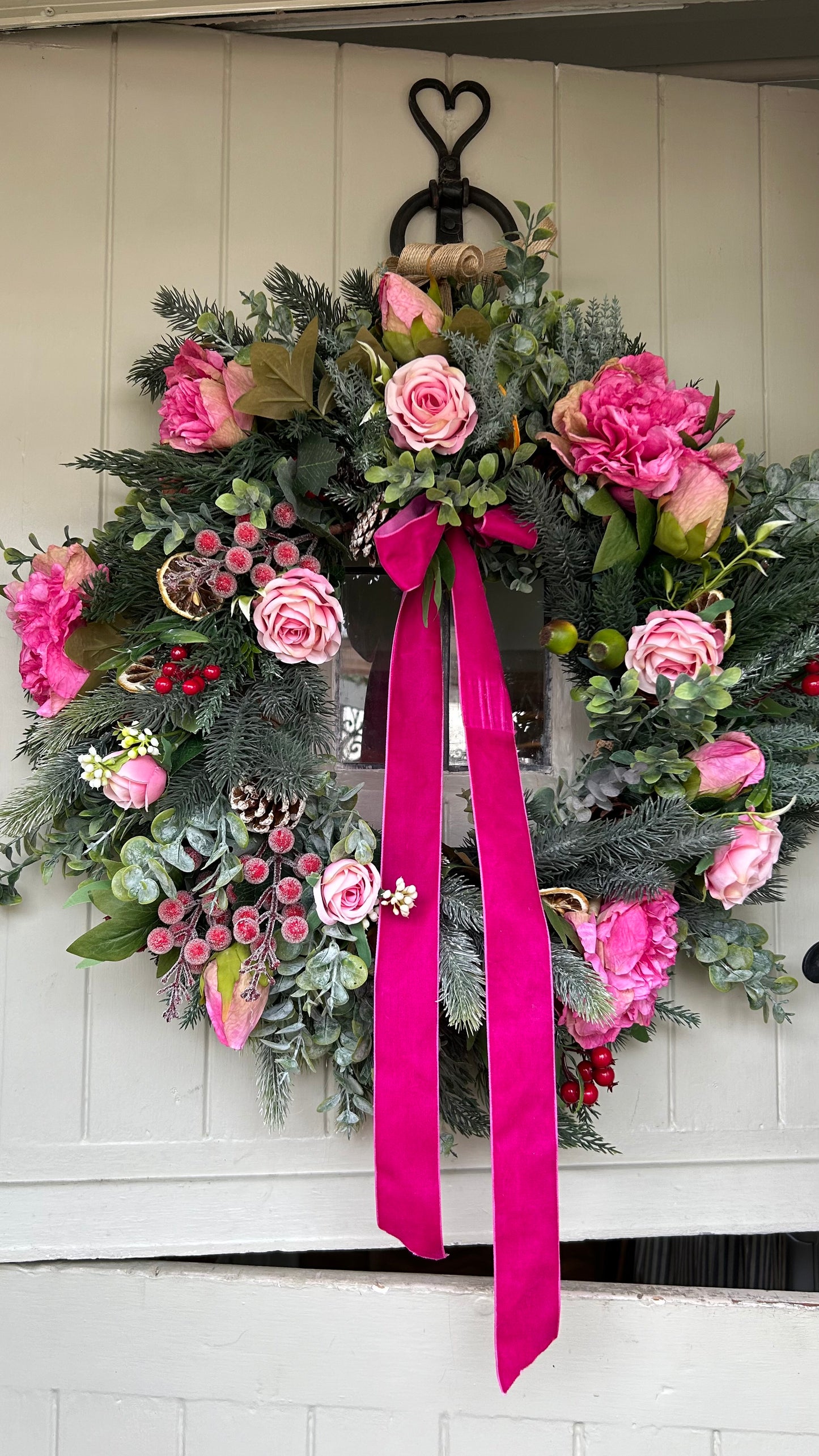 “LADY IN PINK” SYLVIA Christmas wreath (FREE P&P)