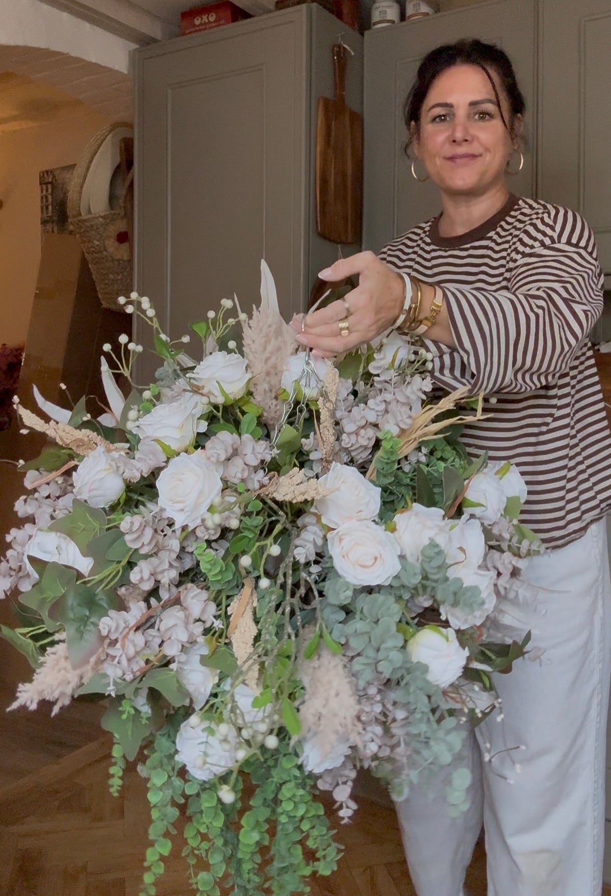 “Vanilla” Luxury all year round artificial hanging basket (FREE UK P&P) made to order