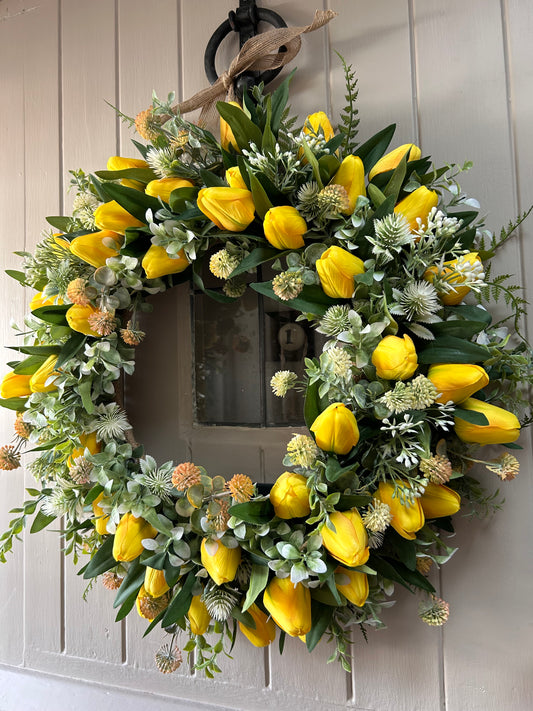 “JESSY”  yellow tulip faux wreath (FREE P&P)