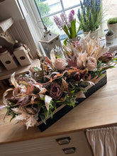 Load image into Gallery viewer, “MOCHA” black Handmade wooden trough with artificial floral display (FREE P&amp;P)
