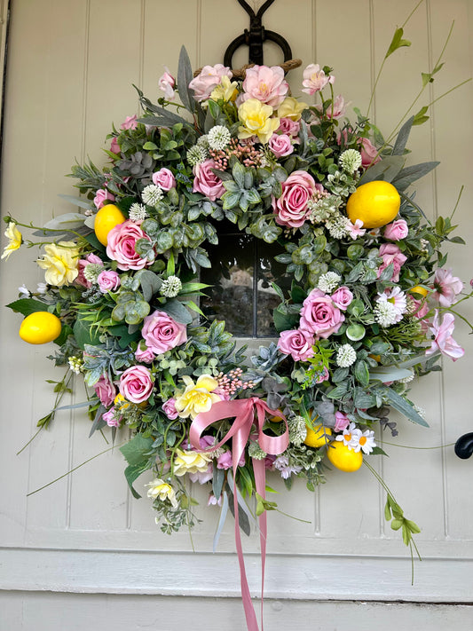 “CAPRICE” lemon faux wreath ready to post  (FREE P&P)
