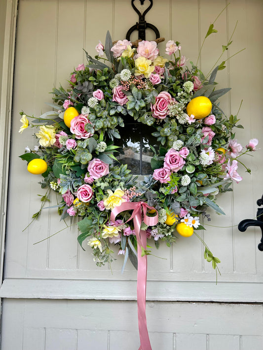 “CAPRICE” lemon faux wreath ready to post  (FREE P&P)