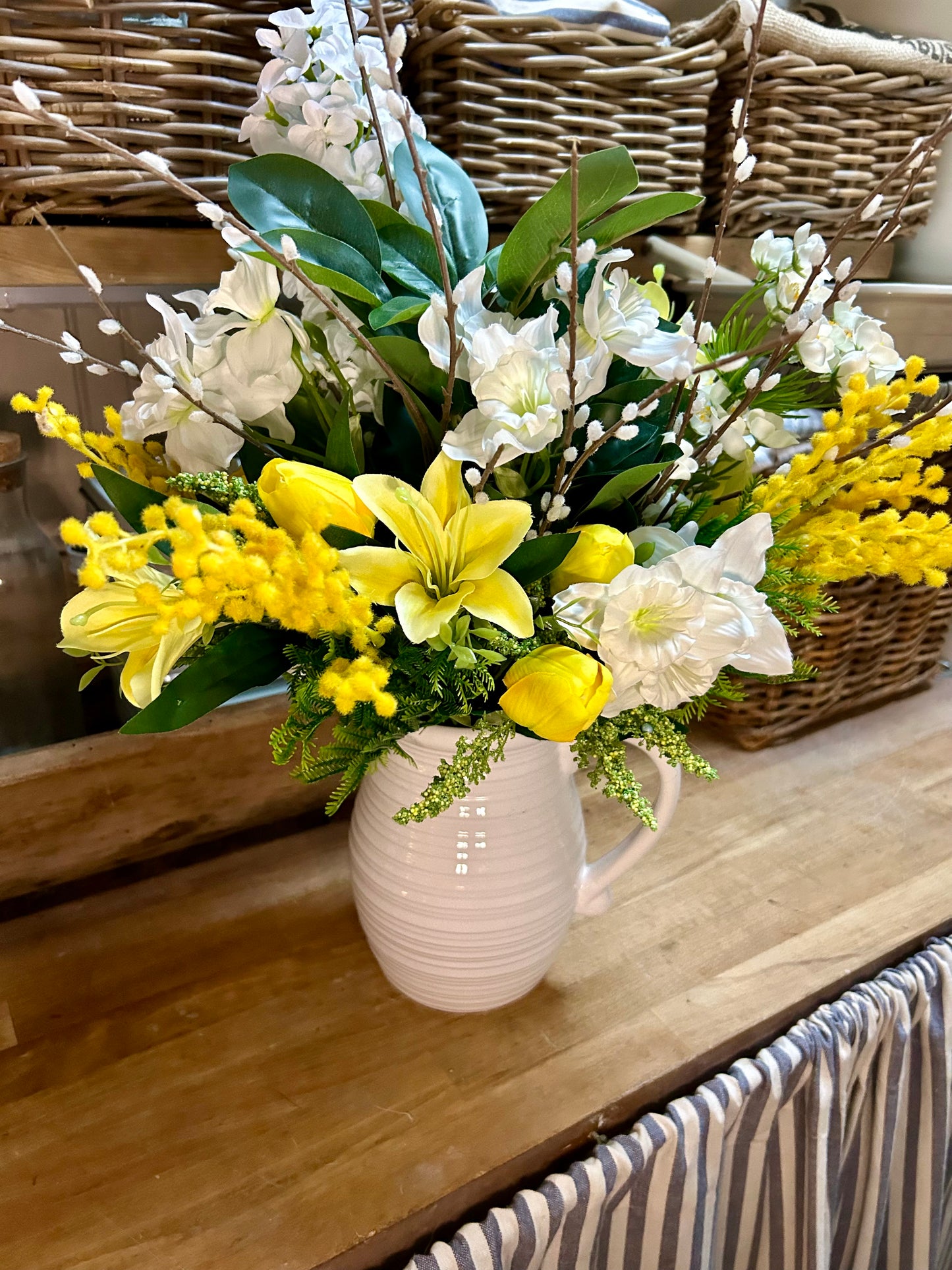 Rustic l Spring summer bouquet with jug vase & free P&P