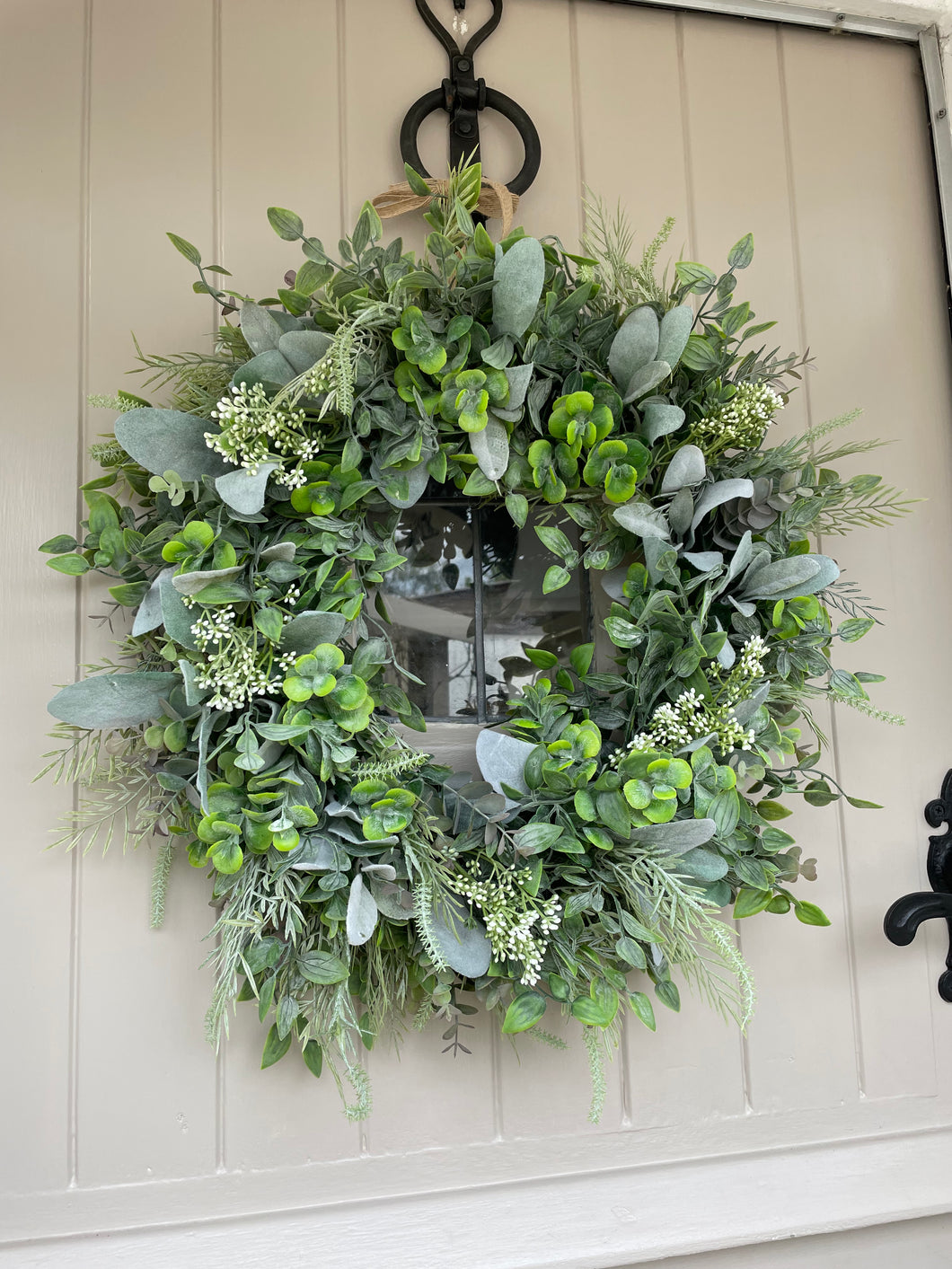 “EVERGREEN” farmhouse faux wreath